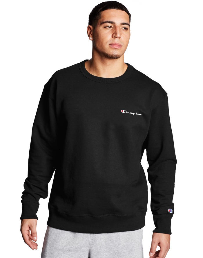 Champion Herre Sweatshirt Sort - Powerblend Fleece Crew Script Logo - Danmark RHK-814357